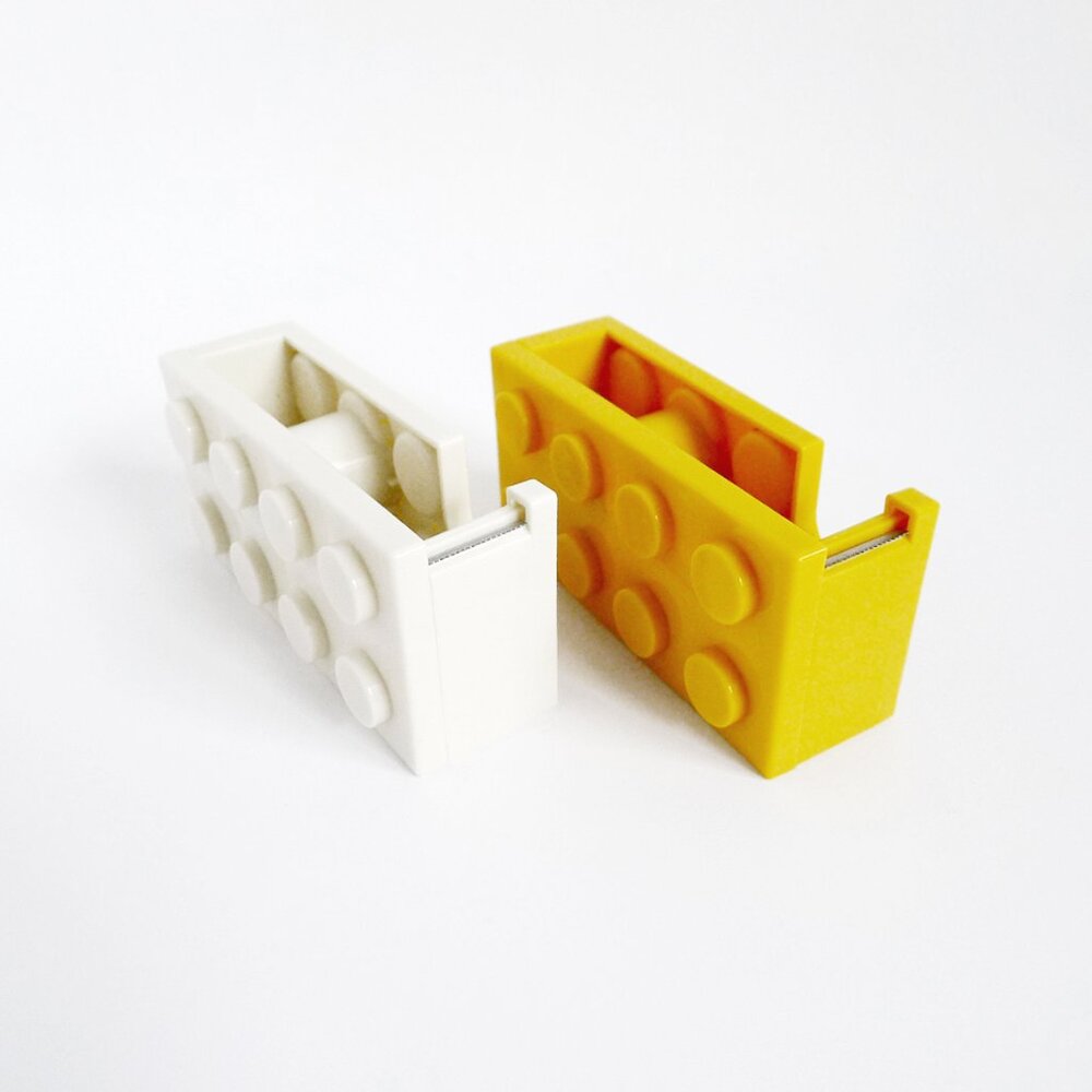 LOT 2 NEW White & Yellow Building Block Shaped Novelty Tape Dispensers